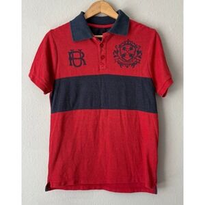 Rugby University Mens Colorblock Crest Graphic Polo Shirt Size M Red Navy Preppy